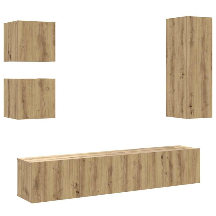 5-Tlg. Tv-Schrank-Set Wandmontage Artisan-Eiche Holzwerkstoff