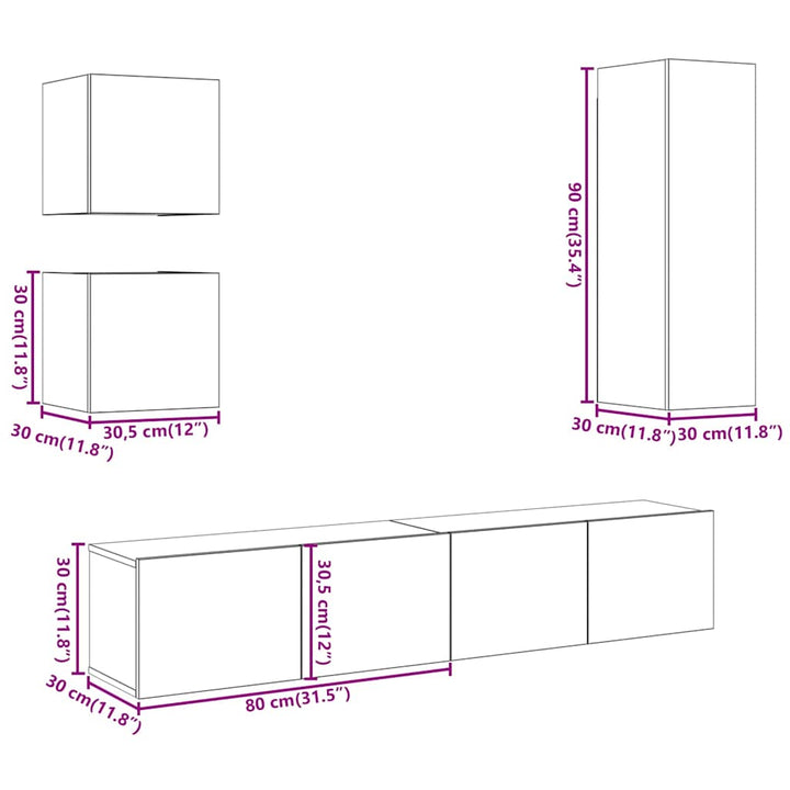 5-Tlg. Tv-Schrank-Set Wandmontage Artisan-Eiche Holzwerkstoff