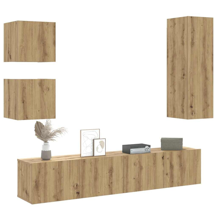 5-Tlg. Tv-Schrank-Set Wandmontage Artisan-Eiche Holzwerkstoff