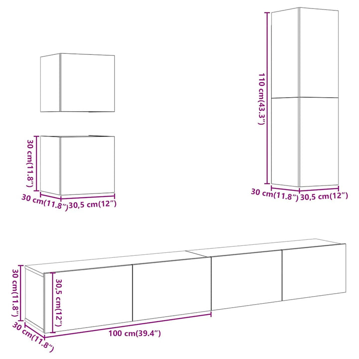 5-Tlg. Tv-Schrank-Set Wandmontage Altholz-Optik Holzwerkstoff