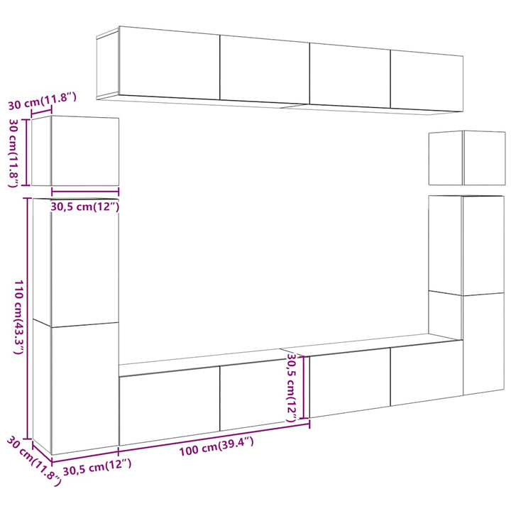 8-Tlg. Tv-Schrank-Set Wandmontage -Optik Holzwerkstoff