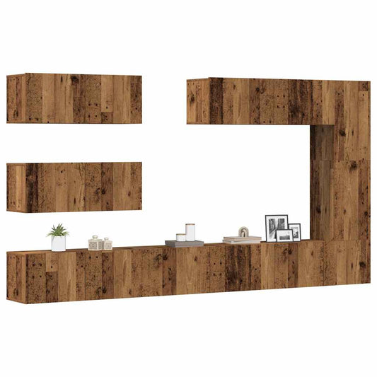 7-Tlg. Tv-Schrank-Set Wandmontage Altholz-Optik Holzwerkstoff