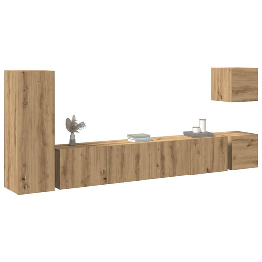 5-Tlg. Tv-Schrank-Set Wandmontage Artisan-Eiche Holzwerkstoff