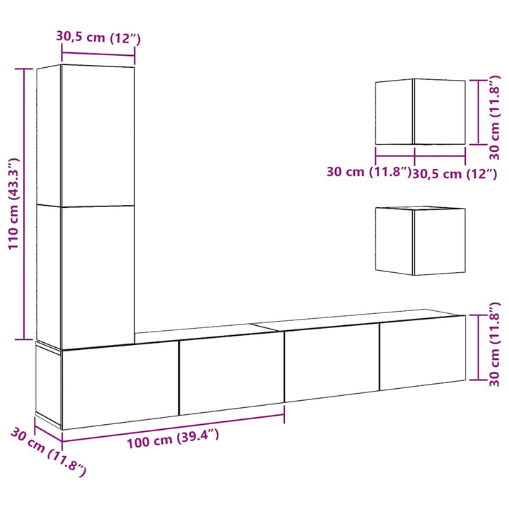 5-Tlg. Tv-Schrank-Set Wandmontage Altholz-Optik Holzwerkstoff