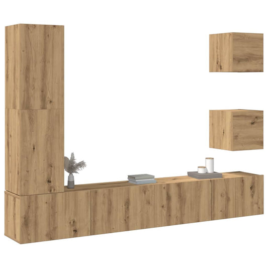 5-Tlg. Tv-Schrank-Set Wandmontage Artisan-Eiche Holzwerkstoff