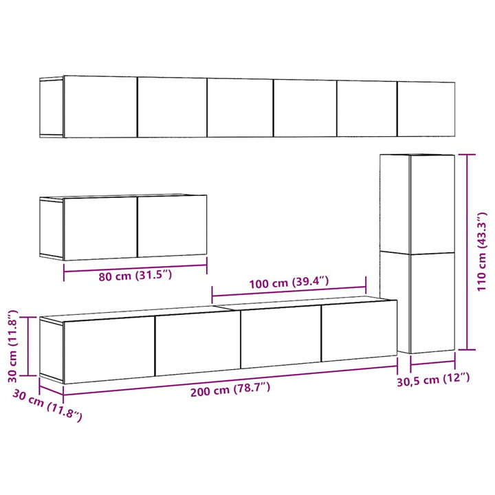 7-Tlg. Tv-Schrank-Set Wandmontage Altholz-Optik Holzwerkstoff Creme