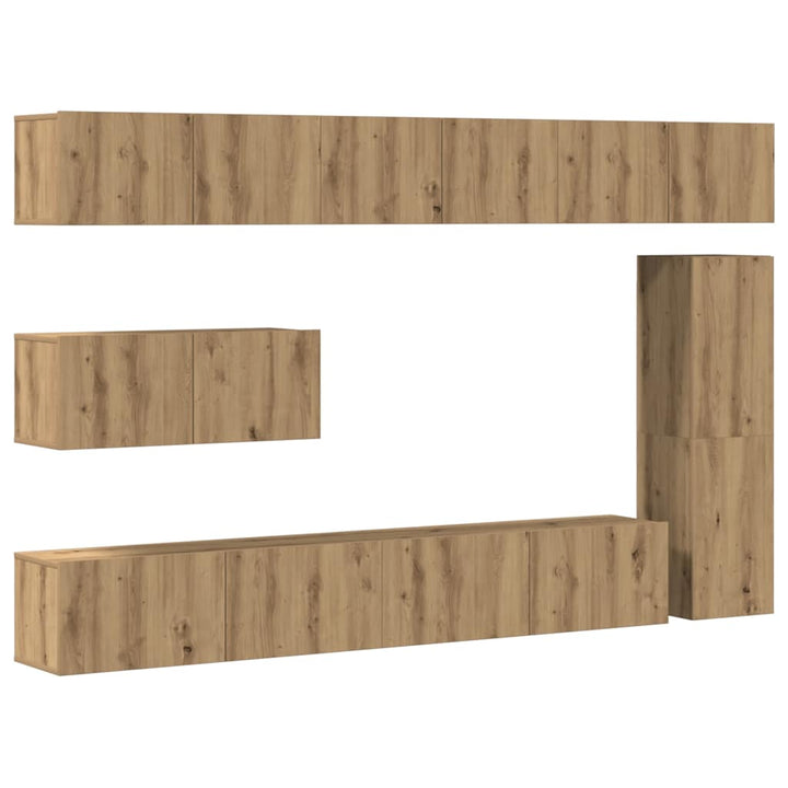 7-Tlg. Tv-Schrank-Set Wandmontage Artisan-Eiche Holzwerkstoff Dunkelbraun