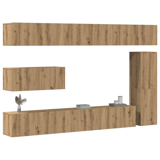 7-Tlg. Tv-Schrank-Set Wandmontage Artisan-Eiche Holzwerkstoff Dunkelbraun